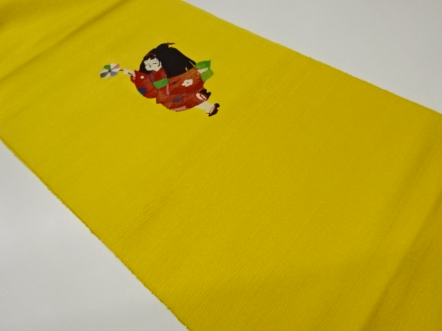 手織り紬童子に風車模様織出し名古屋帯